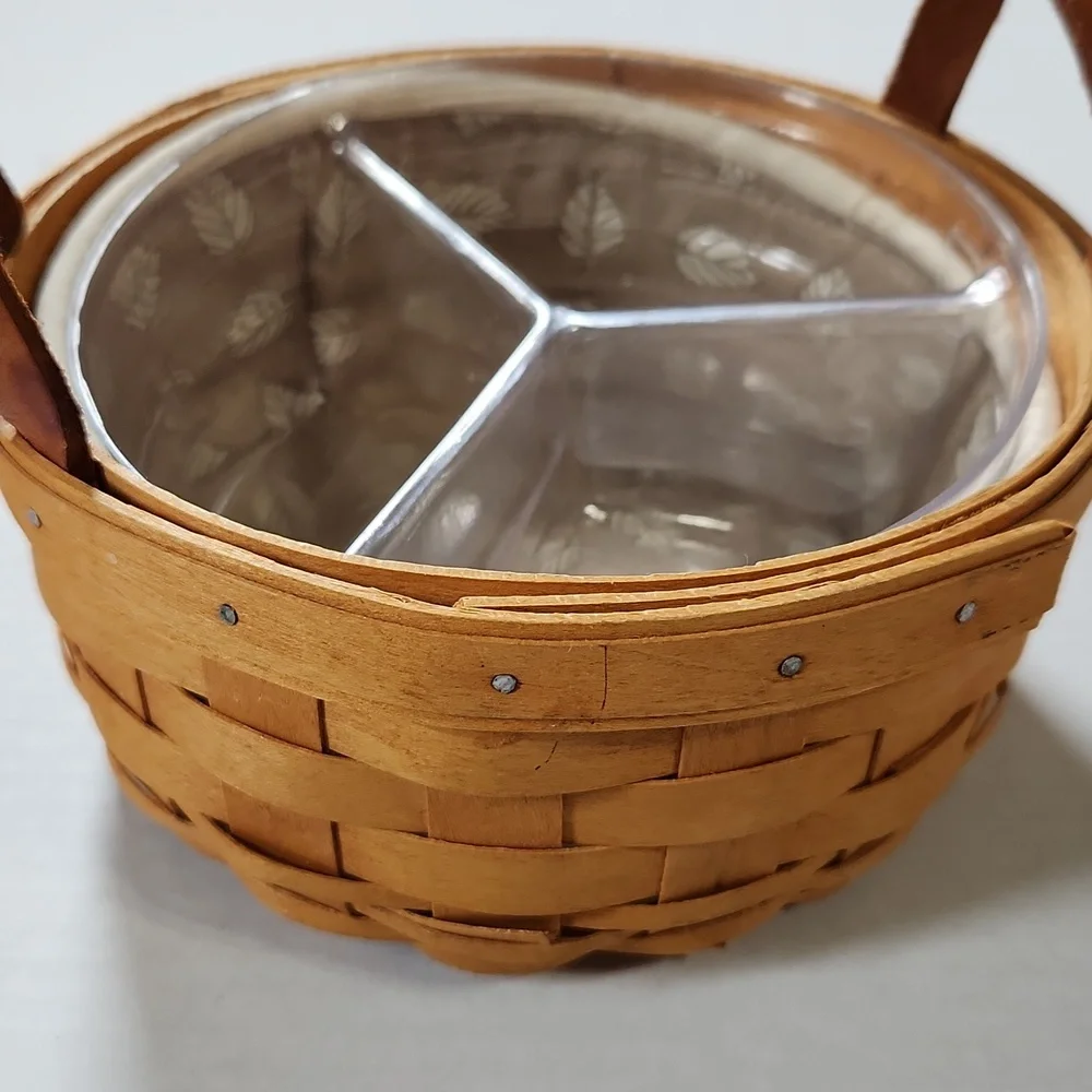 2000 Longaberger Button Basket with Brown Cloth Liner and Plastic 3 part…